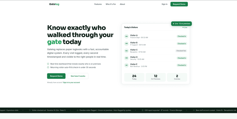 Gatelog - Visitor Management System screenshot